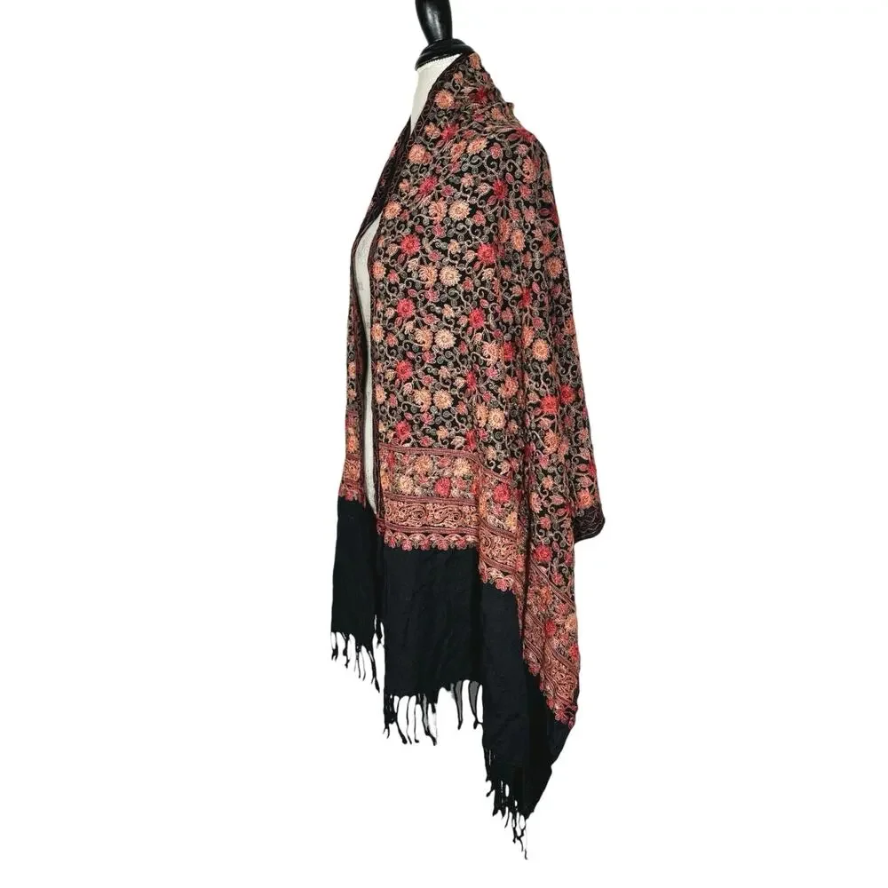 Unbranded | Women | Kashmiri Indian Floral Embroidered Wool Scarf Shawl | OS